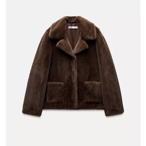 Zara Chocolate Brown Short Fur Coat Jacket